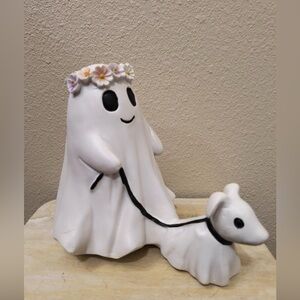 Halloween Ghost girl walking dog